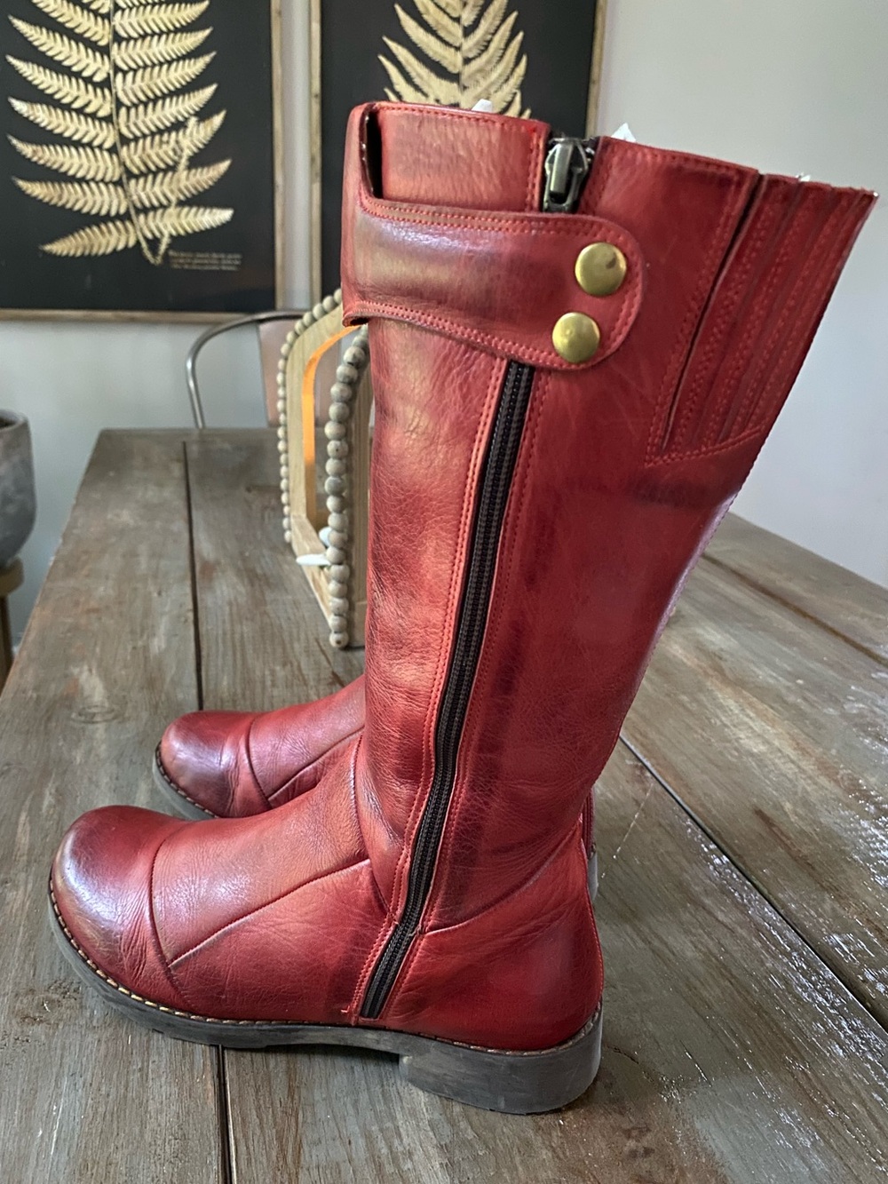 Jafa 2040 Boho Handmade in Israel Tall Leather Boots Womens 39 US 8.5-9 Ruby Red - Picture 9 of 16